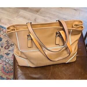 Coach Hamilton Tote Bag‎ from Discontinued Hamilton Line. Tan with White Piping.